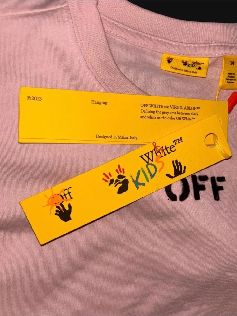 NWT Off-White Cream 'OFF' Chest Logo Tee with Yellow Tag